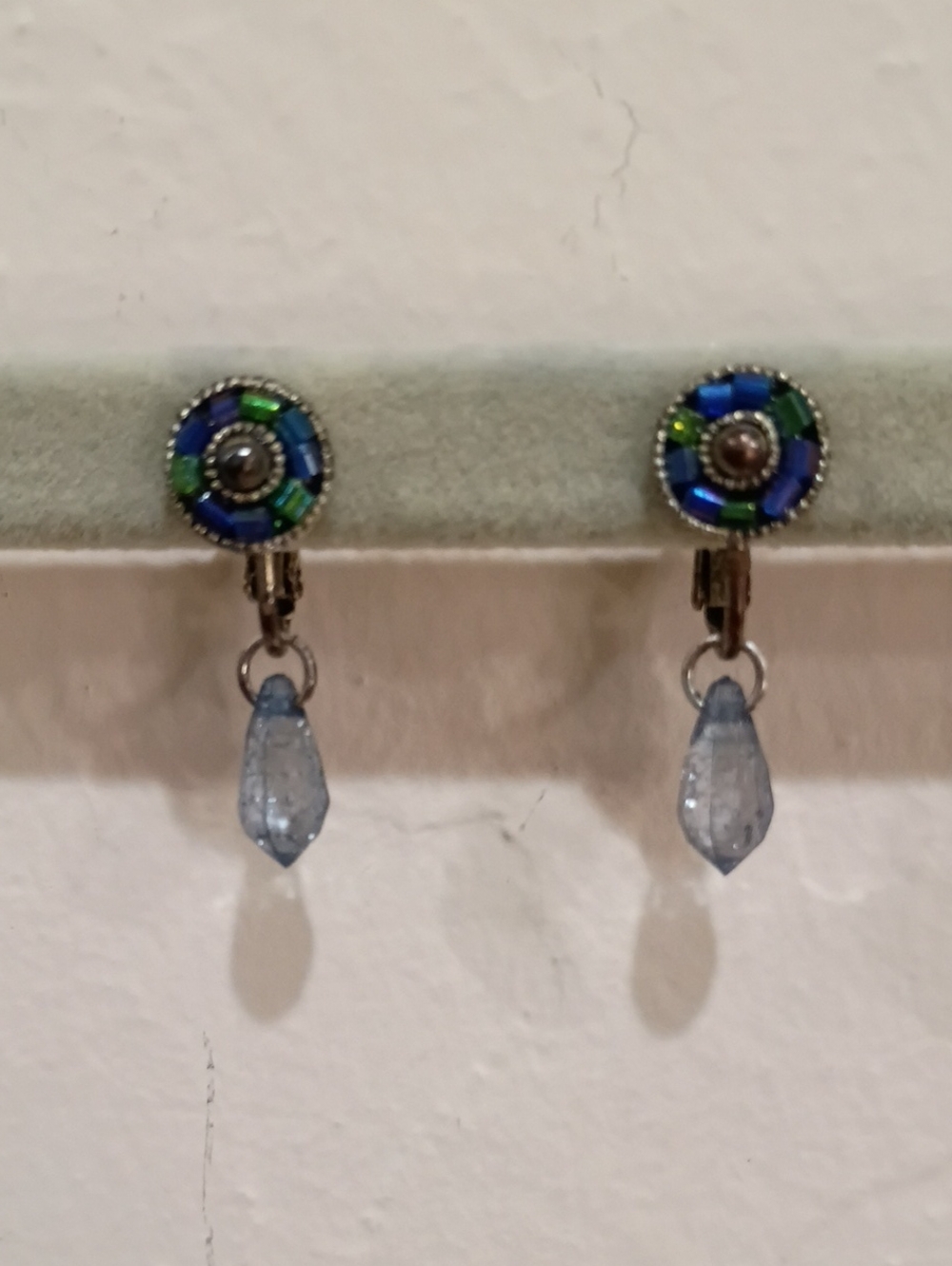 Blue and Green Beaded Clip On Earrings - Vintage 1950s!